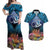 Te Ulu o te Watu Cook Islands Atoll Personalised Couples Matching Off Shoulder Maxi Dress and Hawaiian Shirt Pukapuka Map with Pacific Coral Reef Blue Vibe