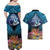 Te Ulu o te Watu Cook Islands Atoll Personalised Couples Matching Off Shoulder Maxi Dress and Hawaiian Shirt Pukapuka Map with Pacific Coral Reef Blue Vibe