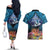 Te Ulu o te Watu Cook Islands Atoll Personalised Couples Matching Off The Shoulder Long Sleeve Dress and Hawaiian Shirt Pukapuka Map with Pacific Coral Reef Blue Vibe