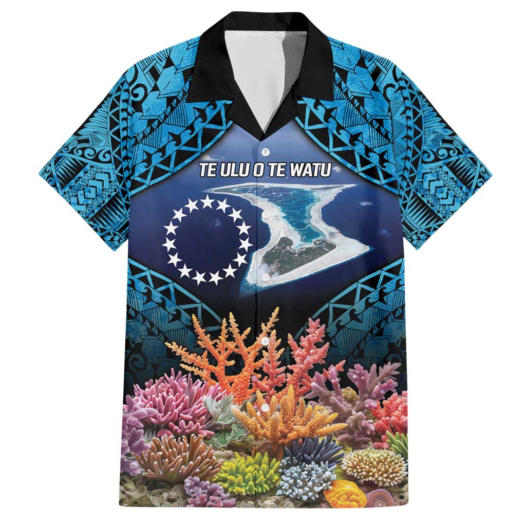 Te Ulu o te Watu Cook Islands Atoll Personalised Hawaiian Shirt Pukapuka Map with Pacific Coral Reef Blue Vibe