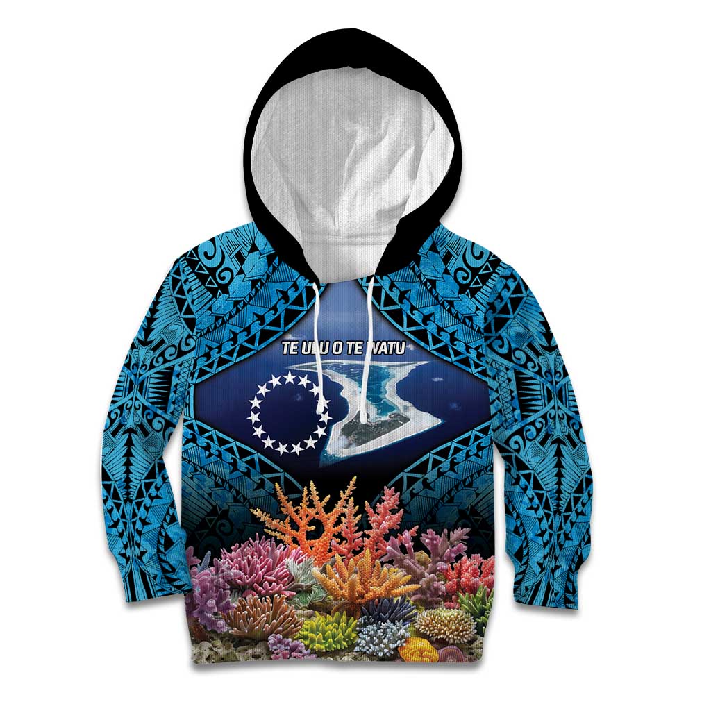 Te Ulu o te Watu Cook Islands Atoll Personalised Kid Hoodie Pukapuka Map with Pacific Coral Reef Blue Vibe