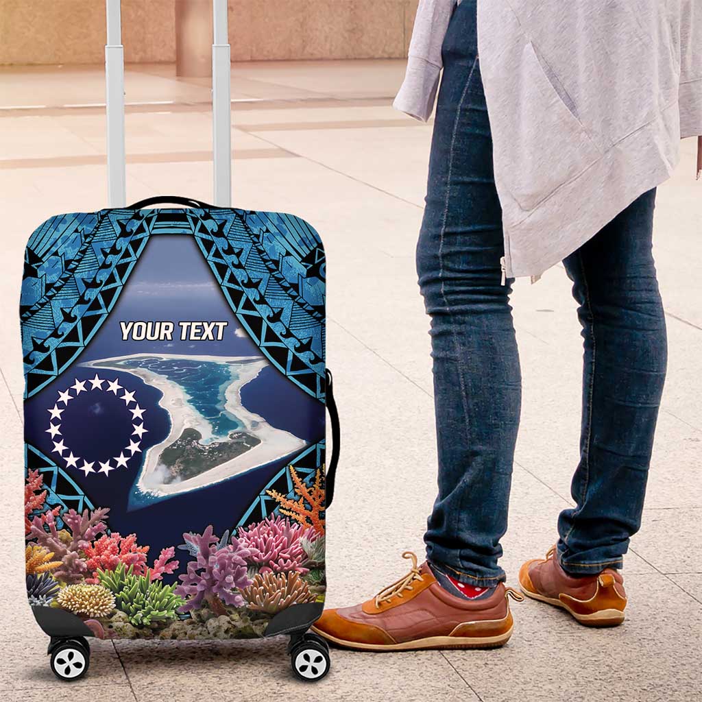 Te Ulu o te Watu Cook Islands Atoll Personalised Luggage Cover Pukapuka Map with Pacific Coral Reef Blue Vibe