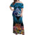 Te Ulu o te Watu Cook Islands Atoll Personalised Off Shoulder Maxi Dress Pukapuka Map with Pacific Coral Reef Blue Vibe