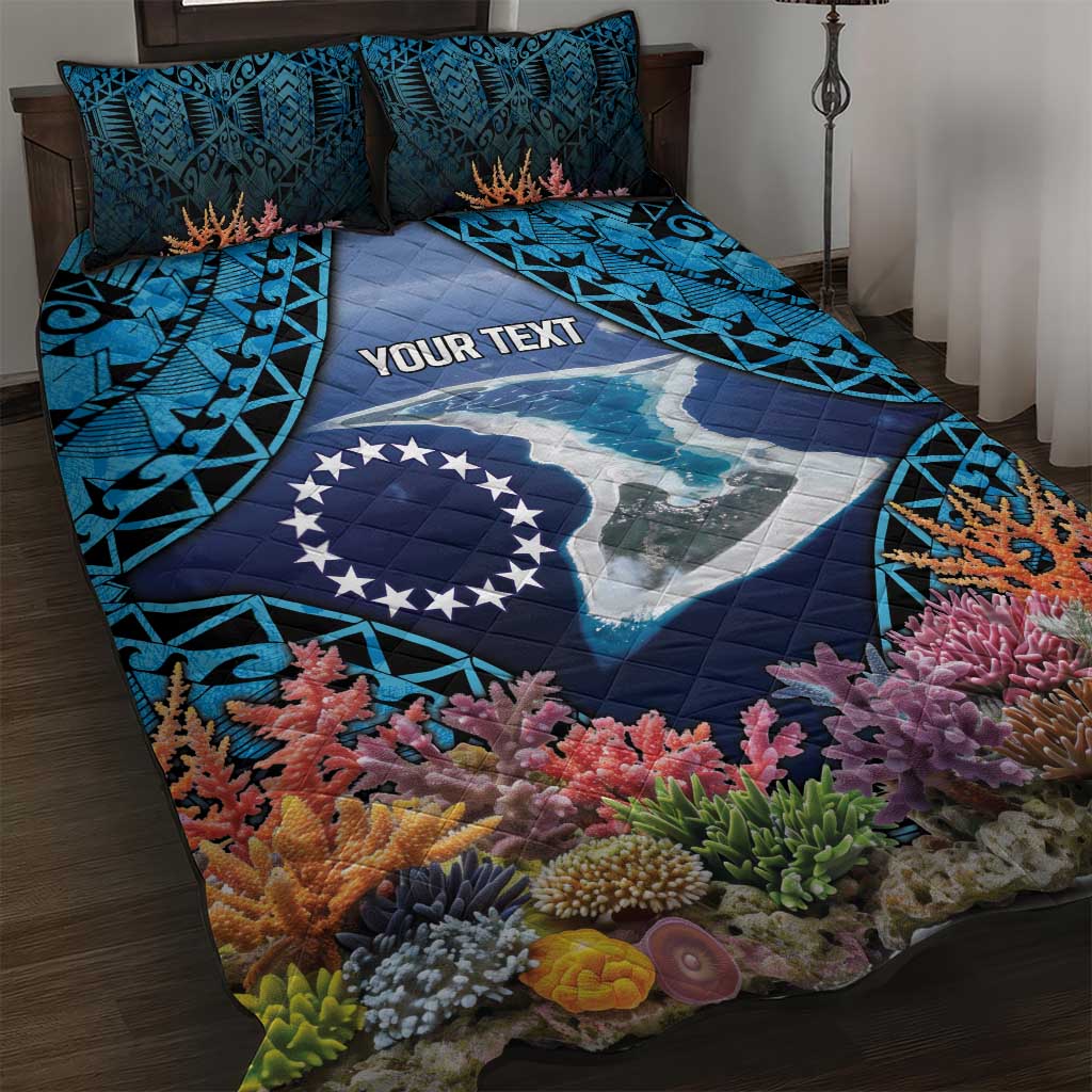 Te Ulu o te Watu Cook Islands Atoll Personalised Quilt Bed Set Pukapuka Map with Pacific Coral Reef Blue Vibe