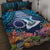 Te Ulu o te Watu Cook Islands Atoll Personalised Quilt Bed Set Pukapuka Map with Pacific Coral Reef Blue Vibe