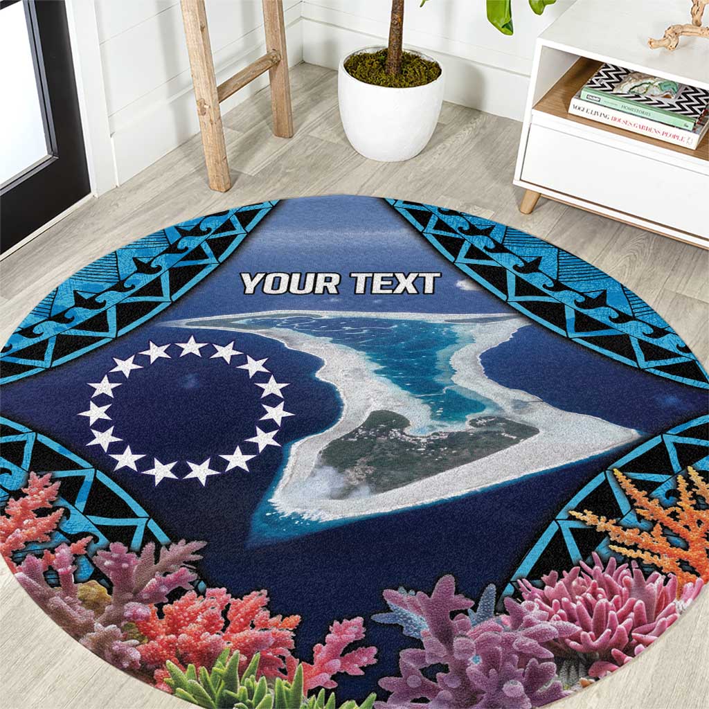 Te Ulu o te Watu Cook Islands Atoll Personalised Round Carpet Pukapuka Map with Pacific Coral Reef Blue Vibe