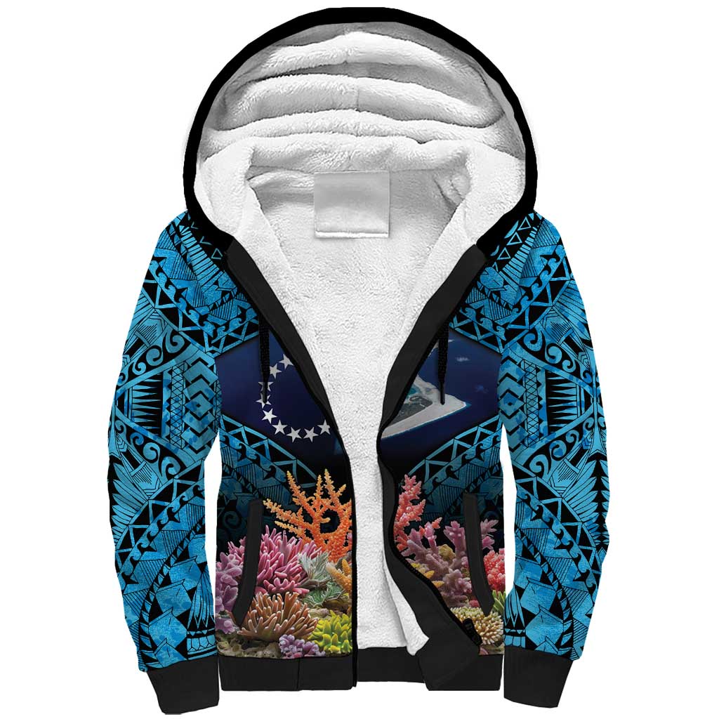 Te Ulu o te Watu Cook Islands Atoll Personalised Sherpa Hoodie Pukapuka Map with Pacific Coral Reef Blue Vibe