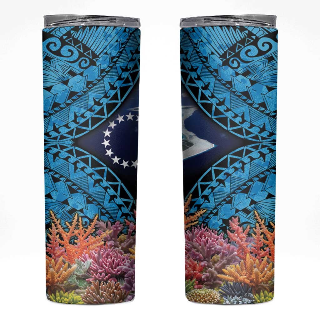 Te Ulu o te Watu Cook Islands Atoll Personalised Skinny Tumbler Pukapuka Map with Pacific Coral Reef Blue Vibe