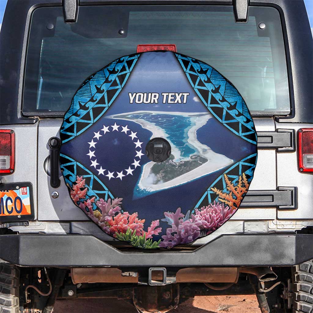 Te Ulu o te Watu Cook Islands Atoll Personalised Spare Tire Cover Pukapuka Map with Pacific Coral Reef Blue Vibe