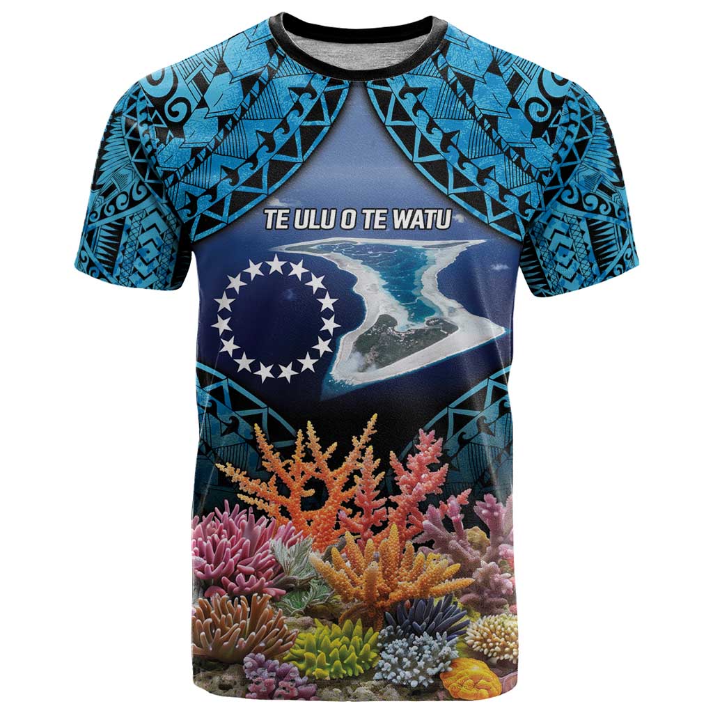 Te Ulu o te Watu Cook Islands Atoll Personalised T Shirt Pukapuka Map with Pacific Coral Reef Blue Vibe