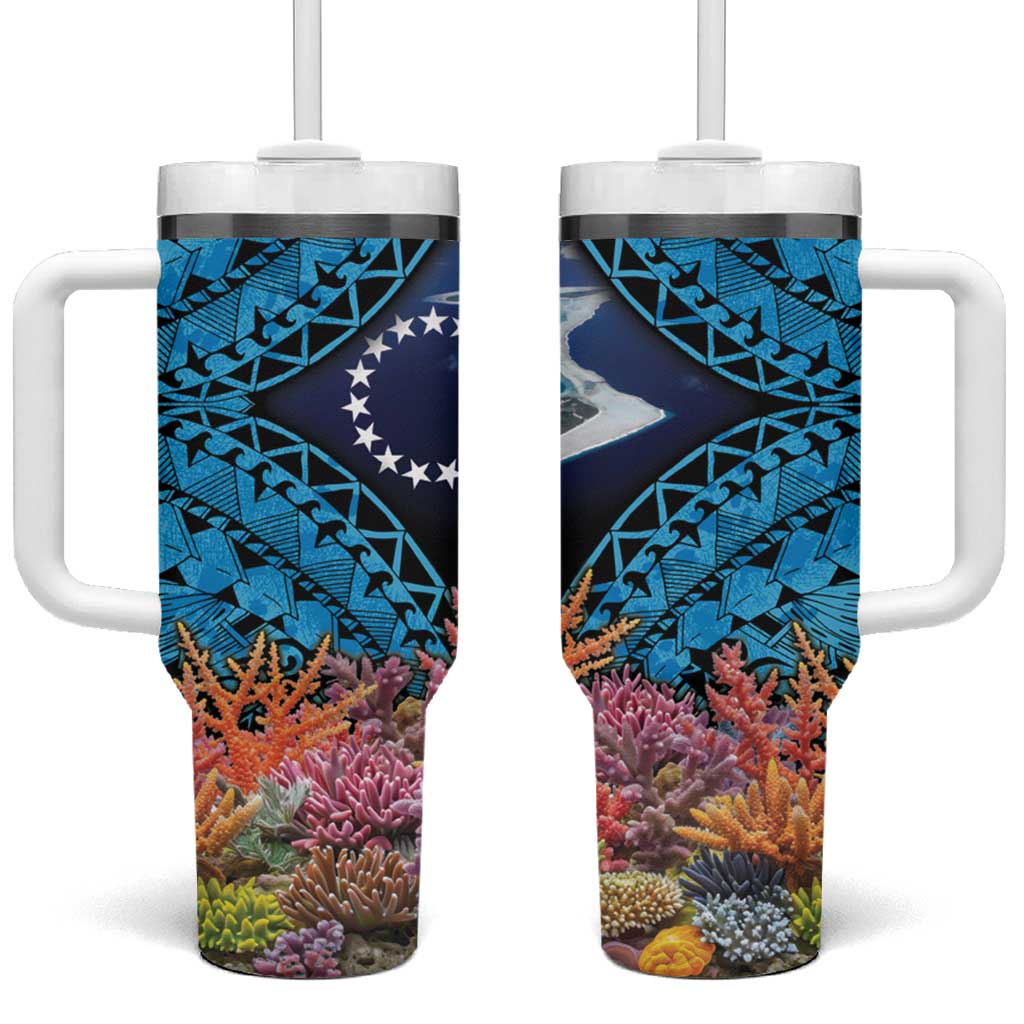 Te Ulu o te Watu Cook Islands Atoll Personalised Tumbler With Handle Pukapuka Map with Pacific Coral Reef Blue Vibe