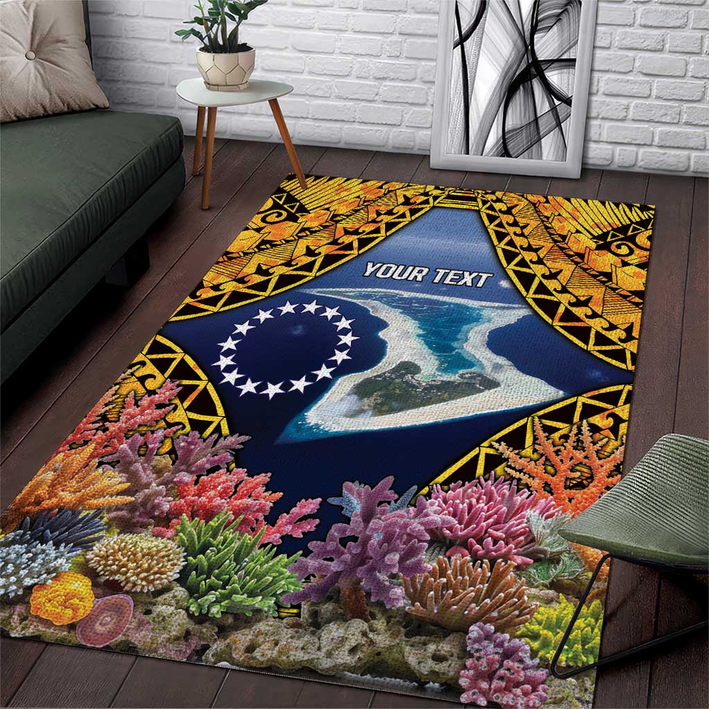 Te Ulu o te Watu Cook Islands Atoll Personalised Area Rug Pukapuka Map with Pacific Coral Reef Gold Vibe