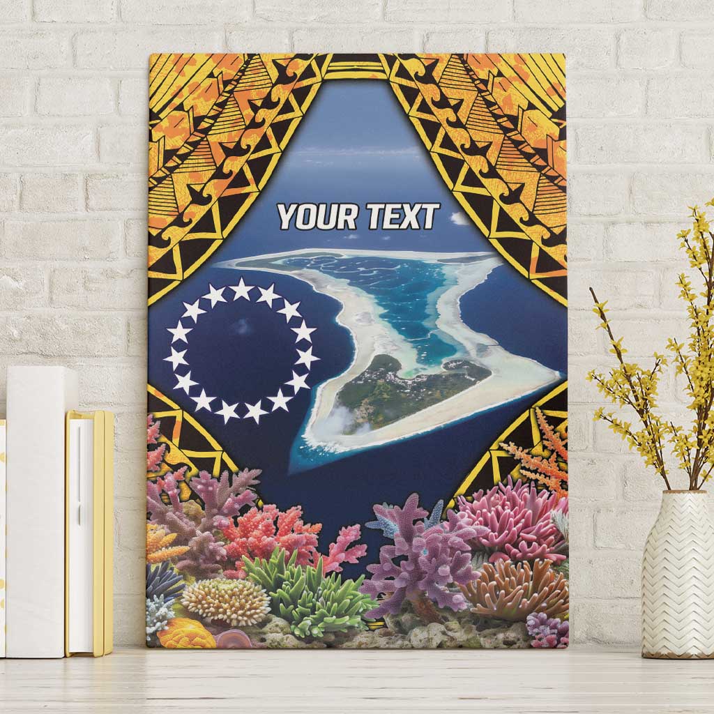 Te Ulu o te Watu Cook Islands Atoll Personalised Canvas Wall Art Pukapuka Map with Pacific Coral Reef Gold Vibe