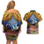 Te Ulu o te Watu Cook Islands Atoll Personalised Couples Matching Off Shoulder Short Dress and Hawaiian Shirt Pukapuka Map with Pacific Coral Reef Gold Vibe