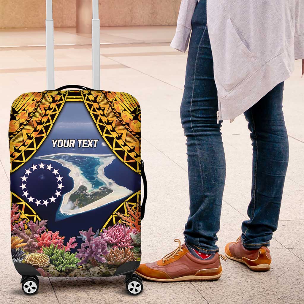 Te Ulu o te Watu Cook Islands Atoll Personalised Luggage Cover Pukapuka Map with Pacific Coral Reef Gold Vibe