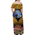 Te Ulu o te Watu Cook Islands Atoll Personalised Off Shoulder Maxi Dress Pukapuka Map with Pacific Coral Reef Gold Vibe