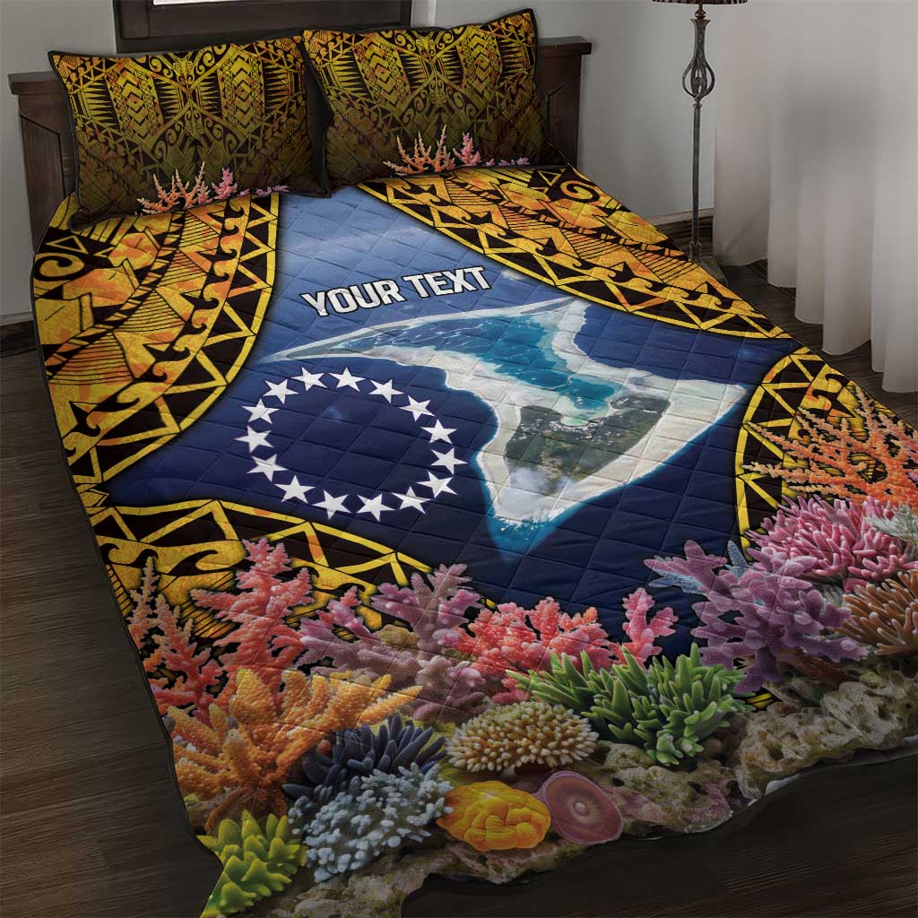 Te Ulu o te Watu Cook Islands Atoll Personalised Quilt Bed Set Pukapuka Map with Pacific Coral Reef Gold Vibe