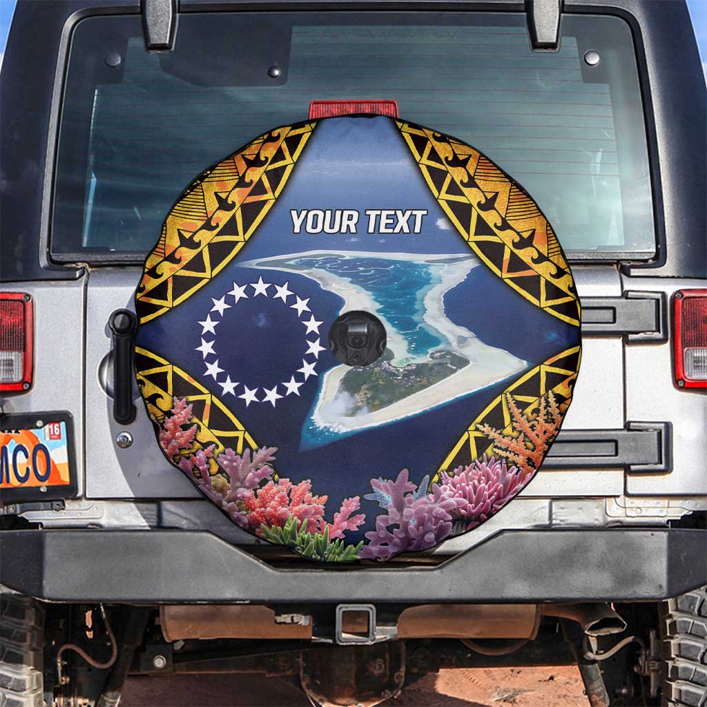 Te Ulu o te Watu Cook Islands Atoll Personalised Spare Tire Cover Pukapuka Map with Pacific Coral Reef Gold Vibe