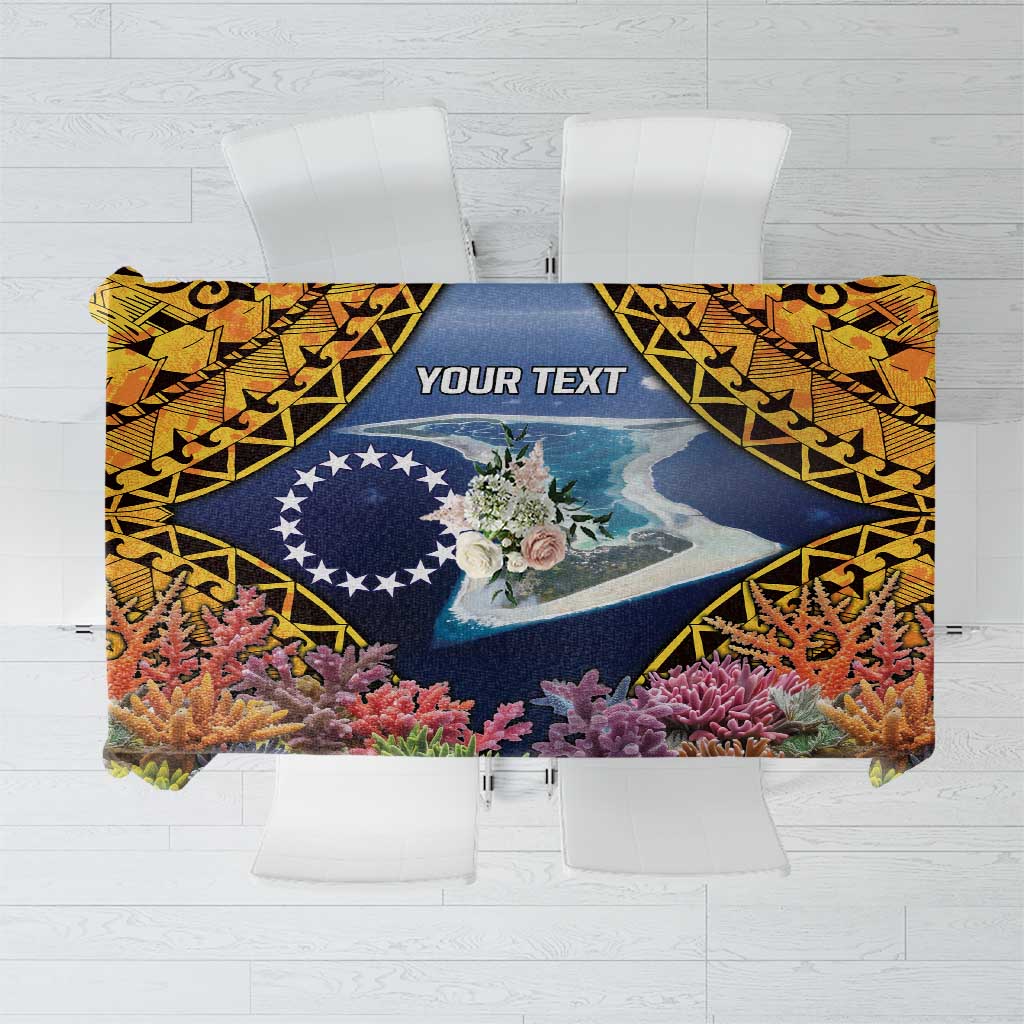 Te Ulu o te Watu Cook Islands Atoll Personalised Tablecloth Pukapuka Map with Pacific Coral Reef Gold Vibe