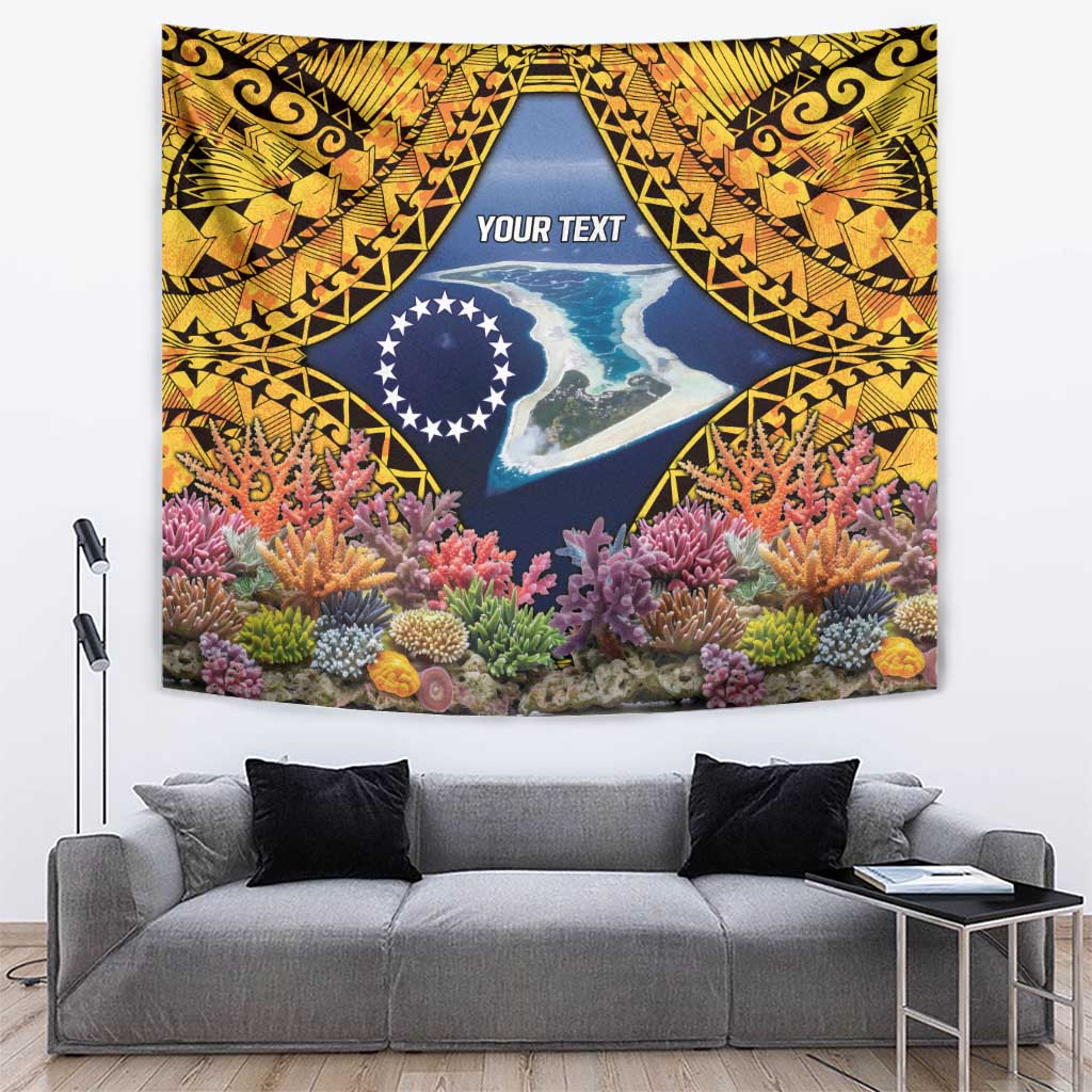 Te Ulu o te Watu Cook Islands Atoll Personalised Tapestry Pukapuka Map with Pacific Coral Reef Gold Vibe