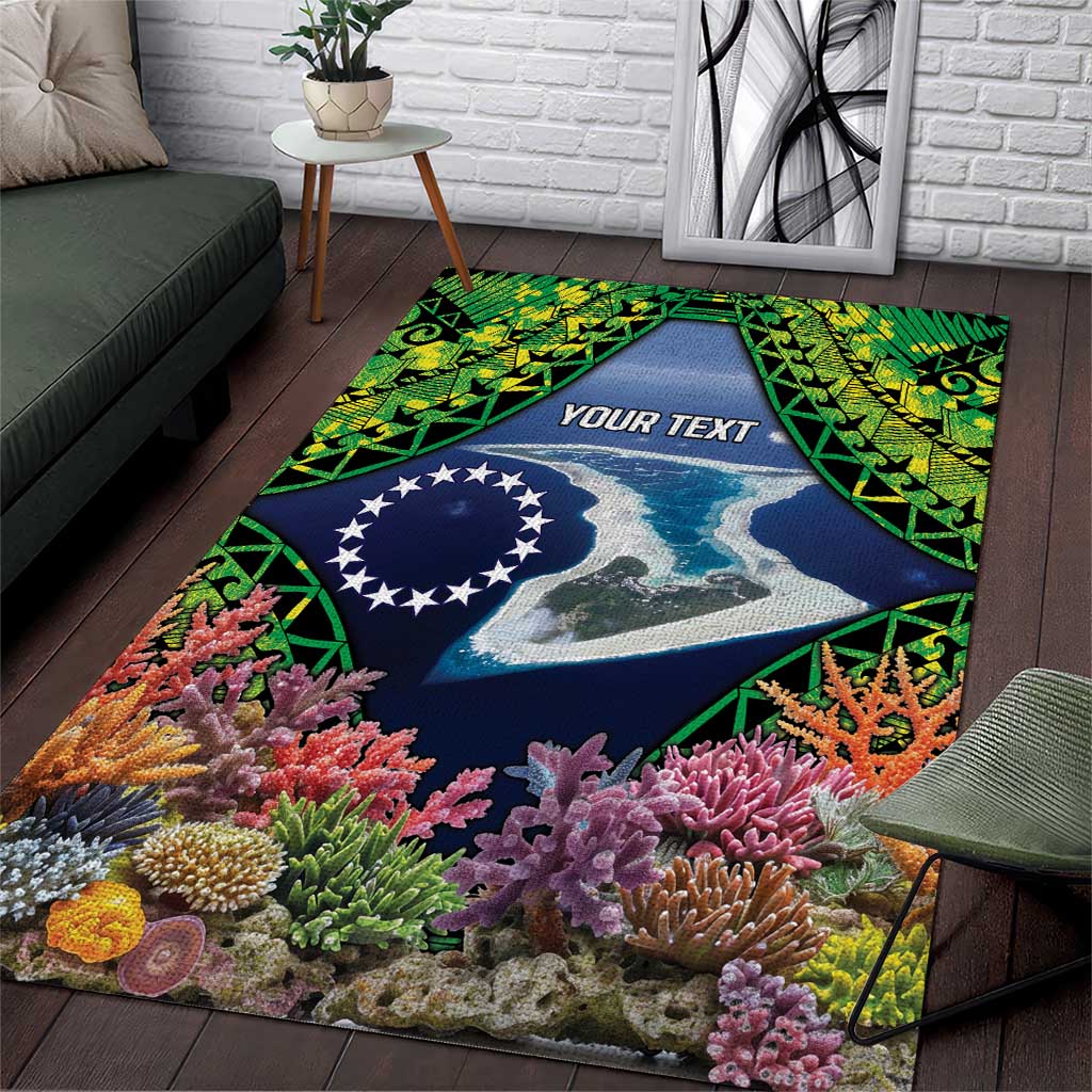 Te Ulu o te Watu Cook Islands Atoll Personalised Area Rug Pukapuka Map with Pacific Coral Reef Green Vibe