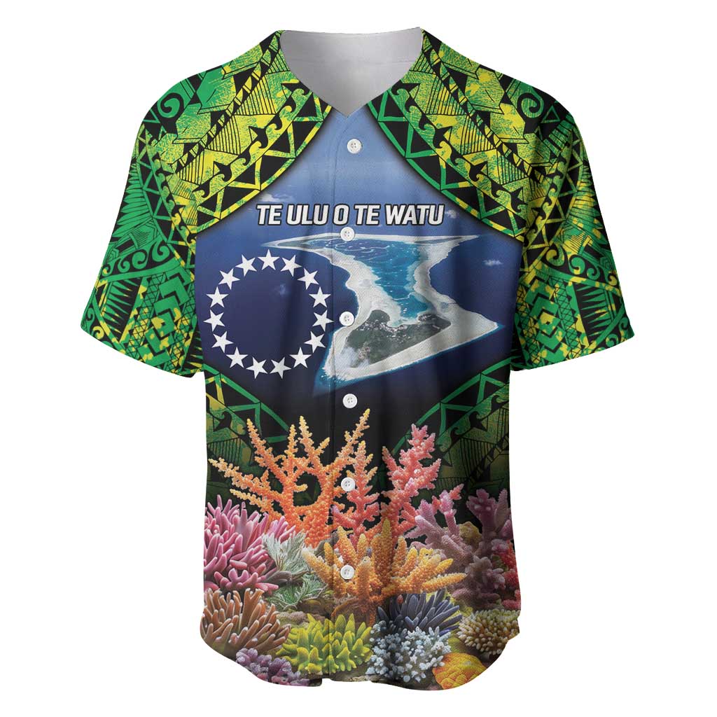 Te Ulu o te Watu Cook Islands Atoll Personalised Baseball Jersey Pukapuka Map with Pacific Coral Reef Green Vibe