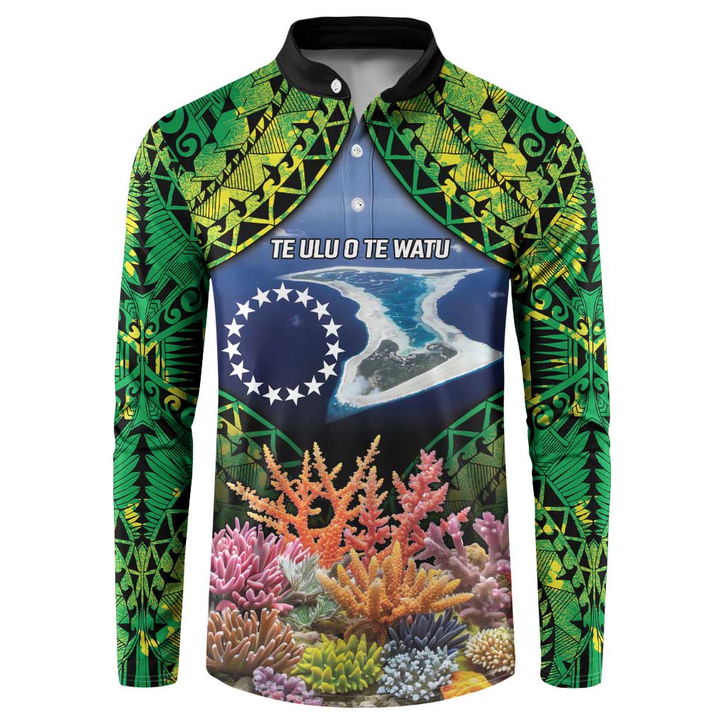 Te Ulu o te Watu Cook Islands Atoll Personalised Button Sweatshirt Pukapuka Map with Pacific Coral Reef Green Vibe