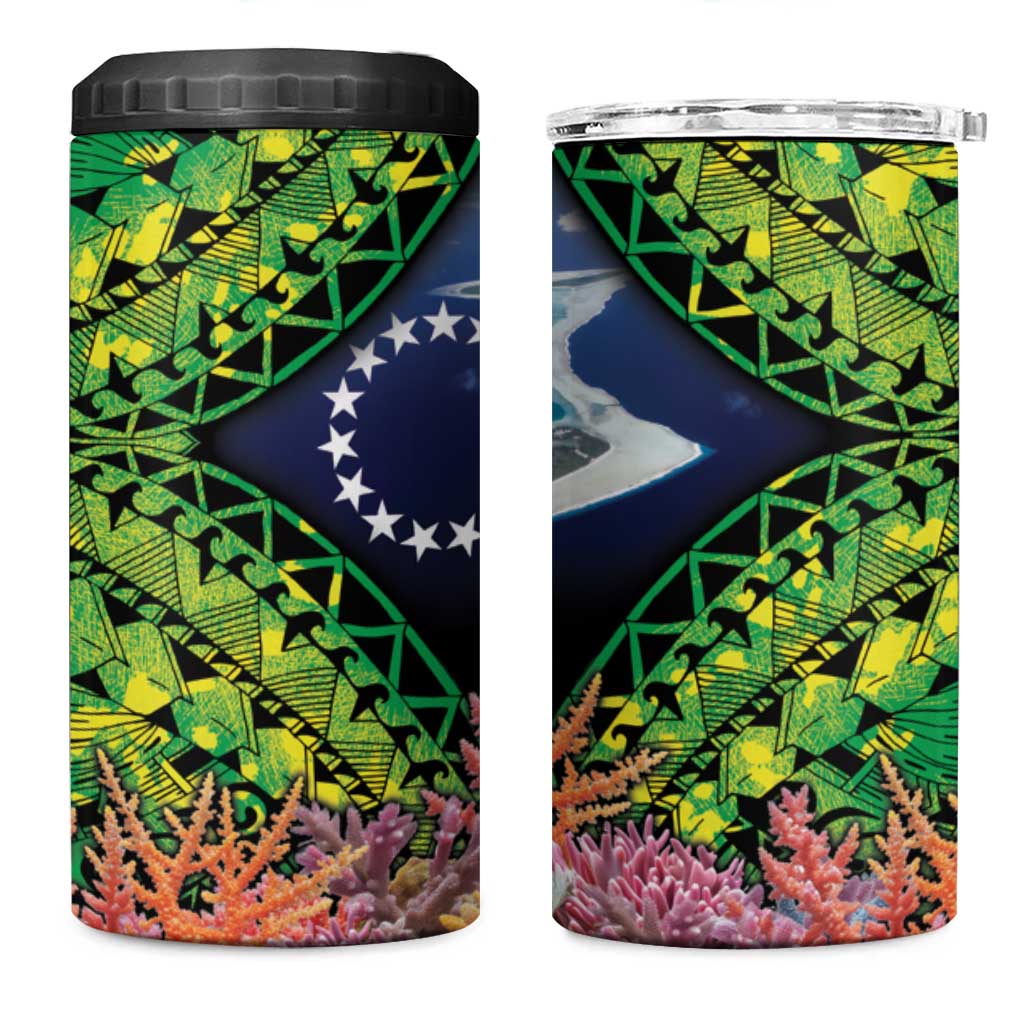 Te Ulu o te Watu Cook Islands Atoll Personalised 4 in 1 Can Cooler Tumbler Pukapuka Map with Pacific Coral Reef Green Vibe