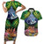 Te Ulu o te Watu Cook Islands Atoll Personalised Couples Matching Short Sleeve Bodycon Dress and Hawaiian Shirt Pukapuka Map with Pacific Coral Reef Green Vibe