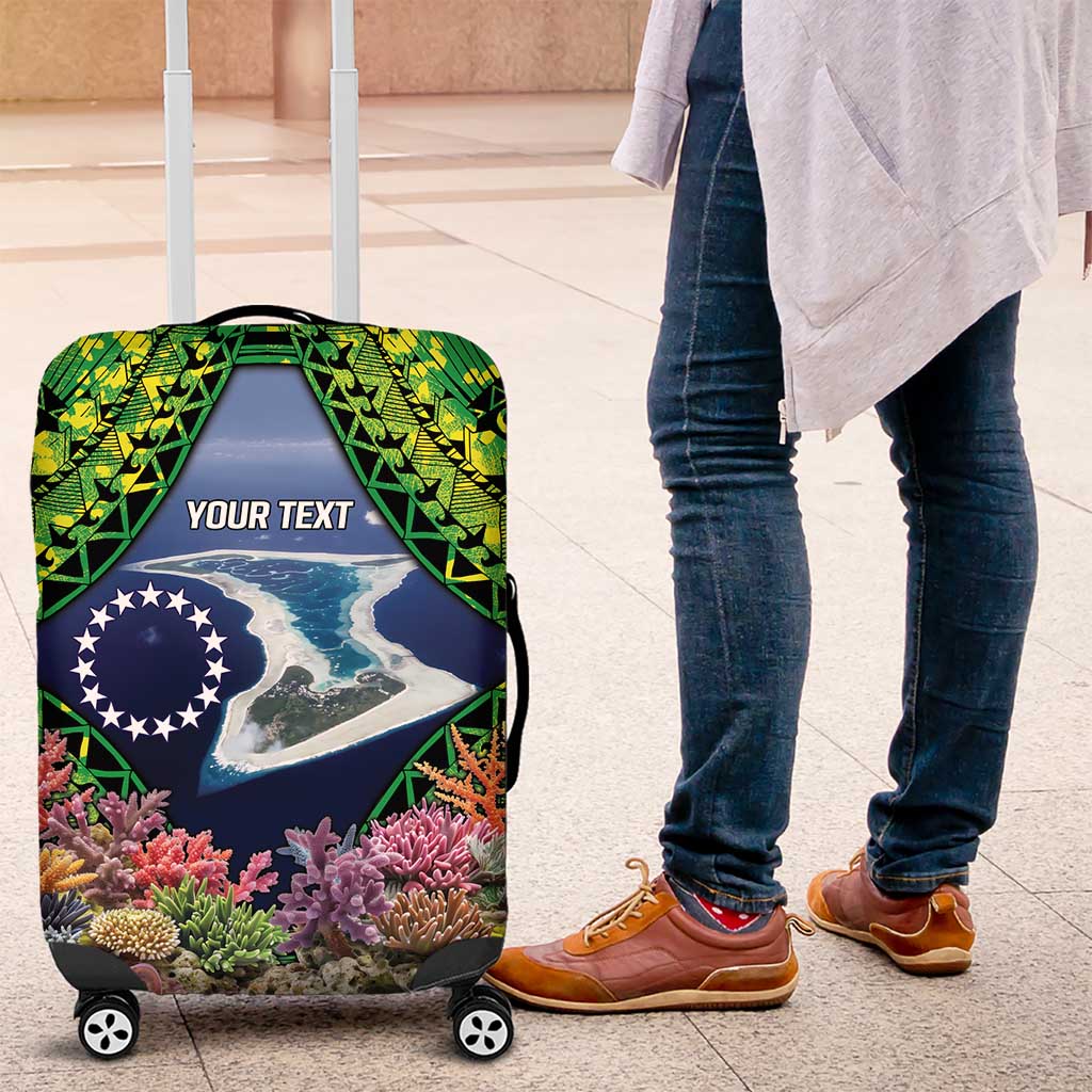 Te Ulu o te Watu Cook Islands Atoll Personalised Luggage Cover Pukapuka Map with Pacific Coral Reef Green Vibe