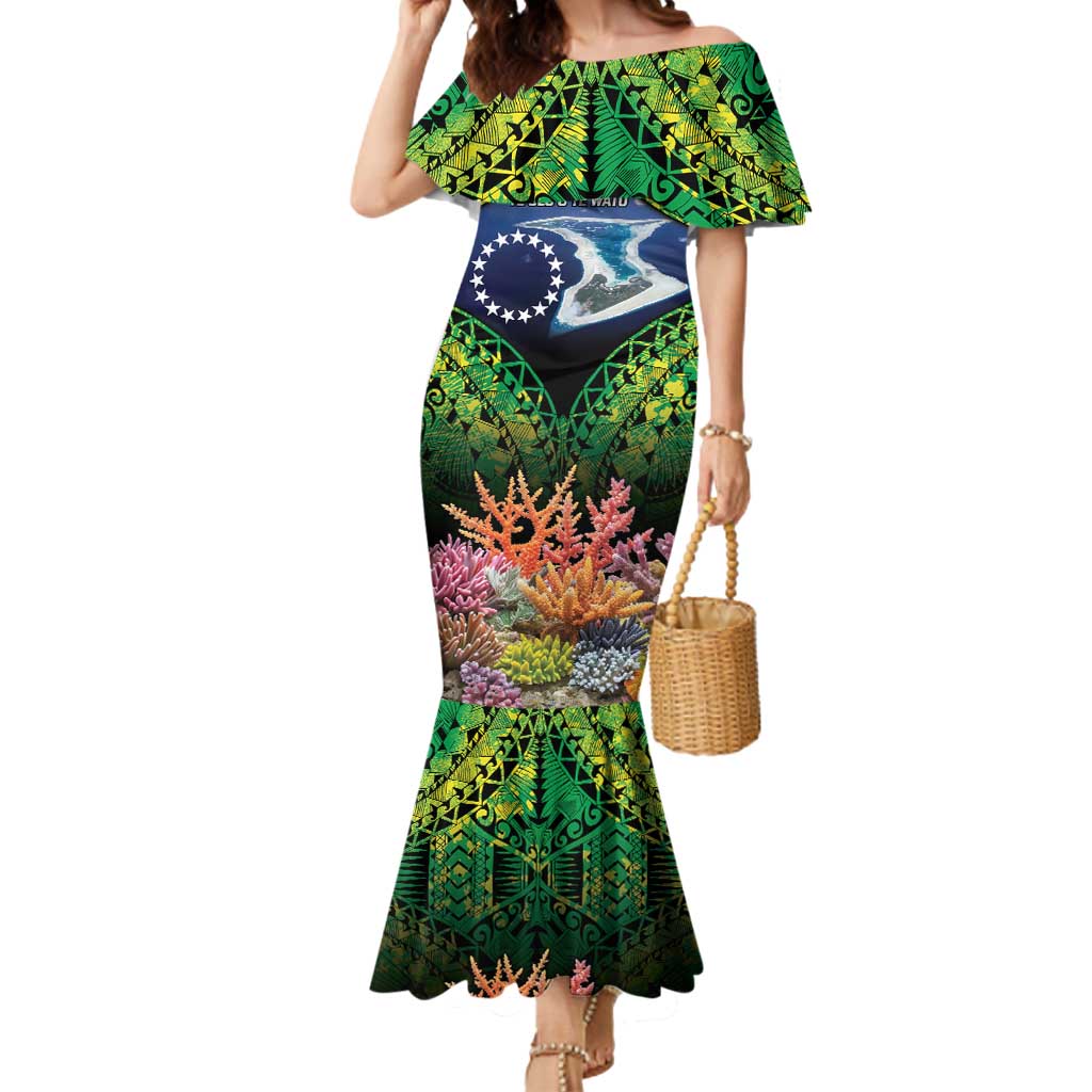 Te Ulu o te Watu Cook Islands Atoll Personalised Mermaid Dress Pukapuka Map with Pacific Coral Reef Green Vibe