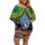 Te Ulu o te Watu Cook Islands Atoll Personalised Off Shoulder Short Dress Pukapuka Map with Pacific Coral Reef Green Vibe