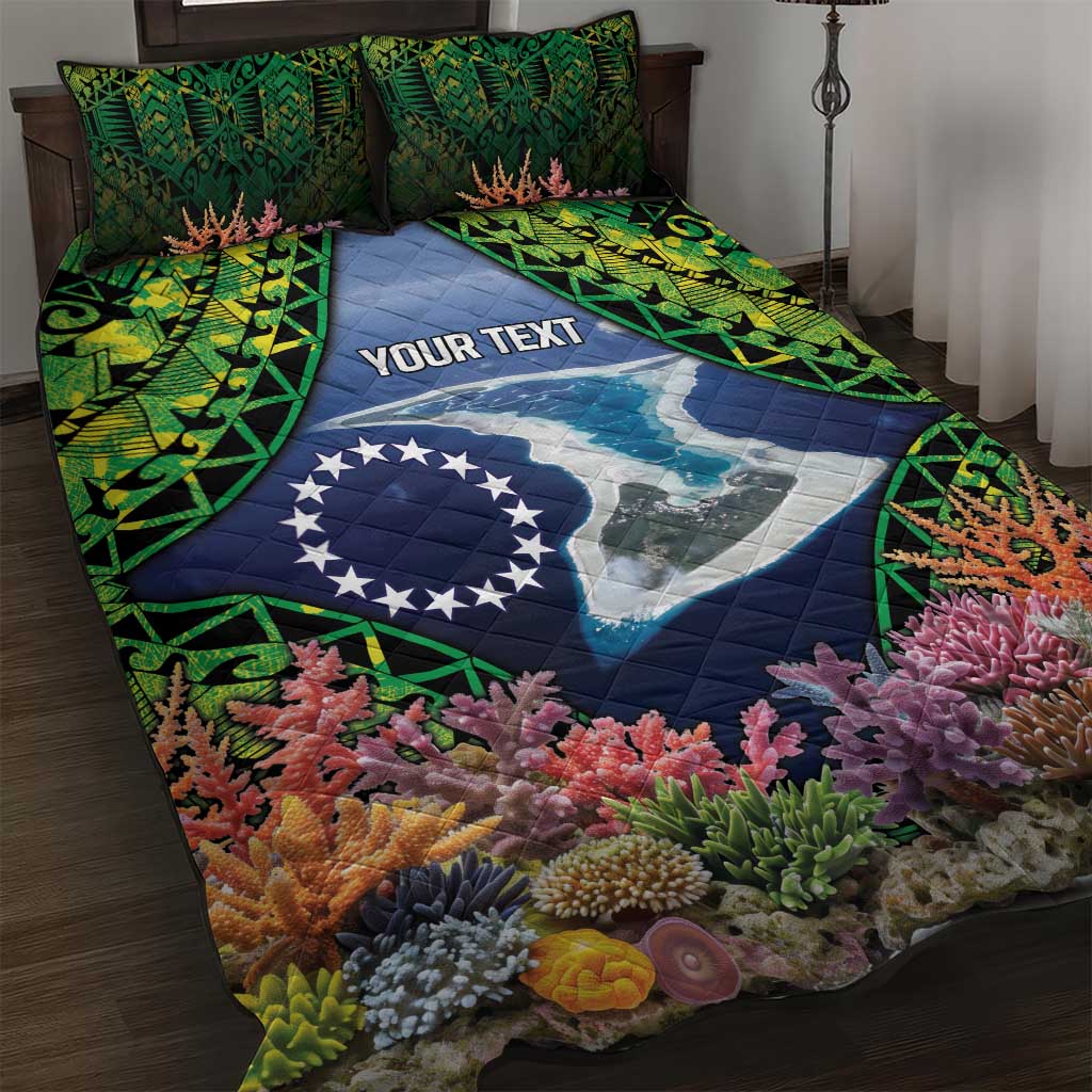 Te Ulu o te Watu Cook Islands Atoll Personalised Quilt Bed Set Pukapuka Map with Pacific Coral Reef Green Vibe