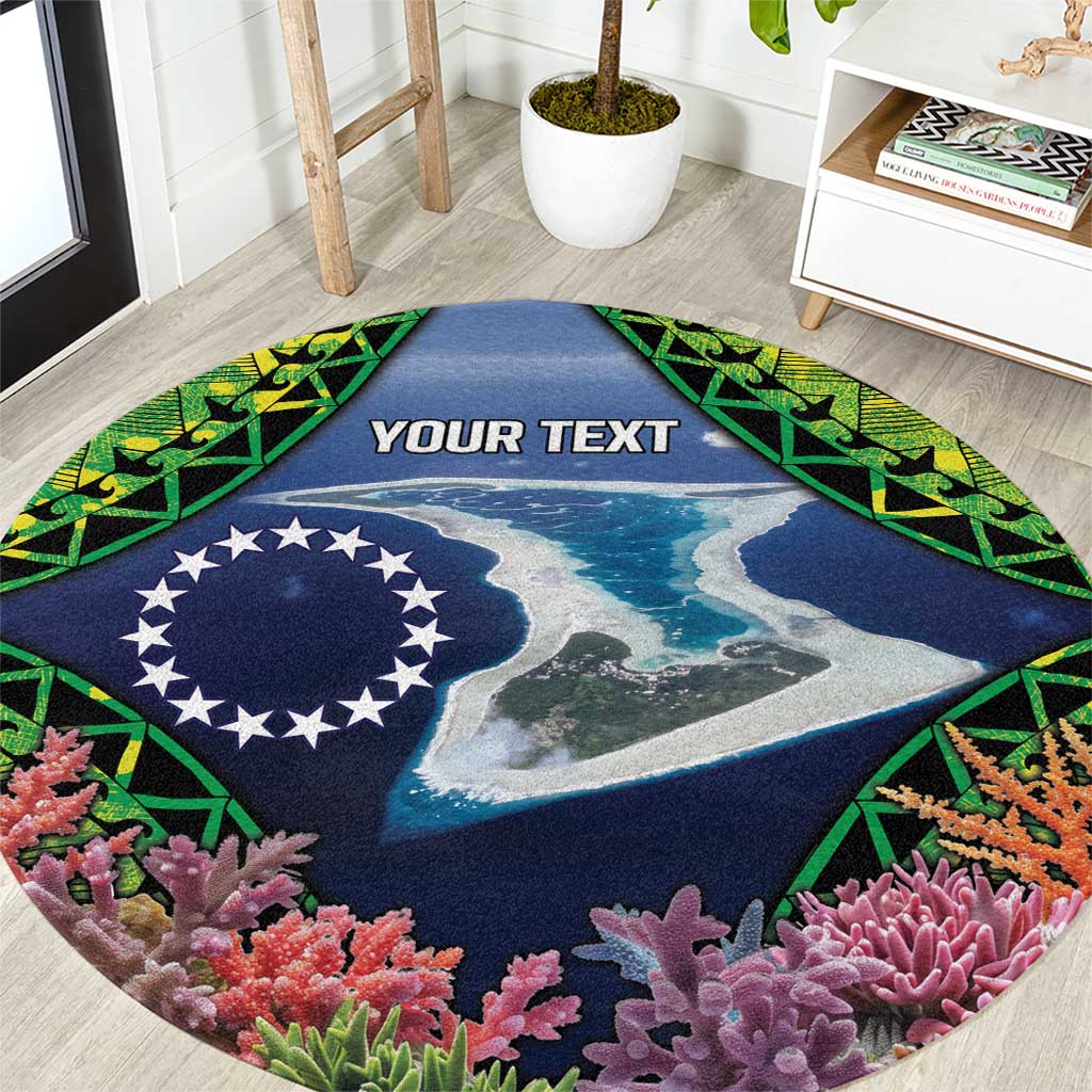 Te Ulu o te Watu Cook Islands Atoll Personalised Round Carpet Pukapuka Map with Pacific Coral Reef Green Vibe