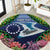 Te Ulu o te Watu Cook Islands Atoll Personalised Round Carpet Pukapuka Map with Pacific Coral Reef Green Vibe