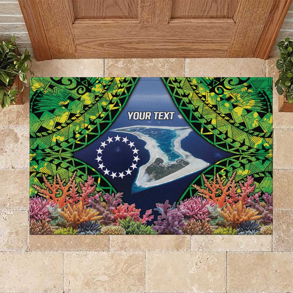 Te Ulu o te Watu Cook Islands Atoll Personalised Rubber Doormat Pukapuka Map with Pacific Coral Reef Green Vibe