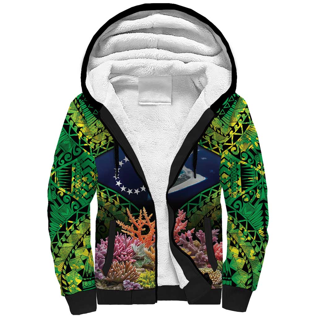 Te Ulu o te Watu Cook Islands Atoll Personalised Sherpa Hoodie Pukapuka Map with Pacific Coral Reef Green Vibe