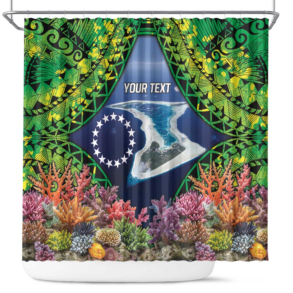 Te Ulu o te Watu Cook Islands Atoll Personalised Shower Curtain Pukapuka Map with Pacific Coral Reef Green Vibe