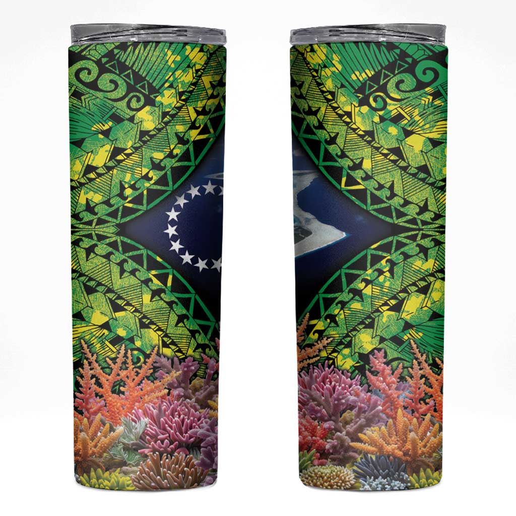 Te Ulu o te Watu Cook Islands Atoll Personalised Skinny Tumbler Pukapuka Map with Pacific Coral Reef Green Vibe