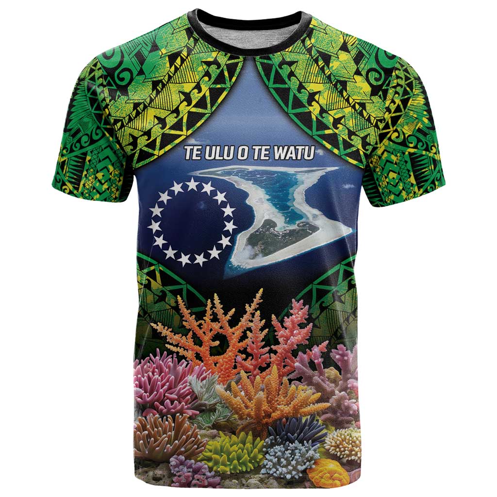 Te Ulu o te Watu Cook Islands Atoll Personalised T Shirt Pukapuka Map with Pacific Coral Reef Green Vibe