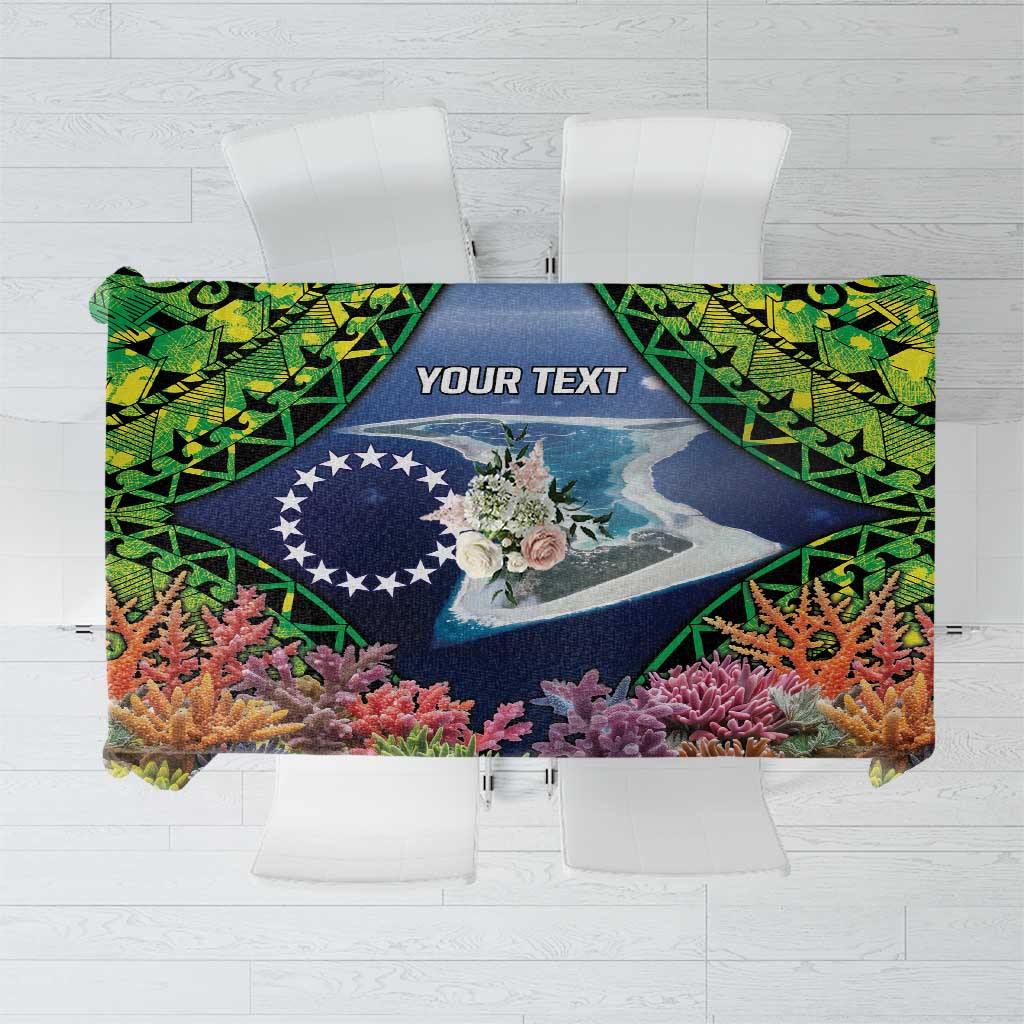 Te Ulu o te Watu Cook Islands Atoll Personalised Tablecloth Pukapuka Map with Pacific Coral Reef Green Vibe