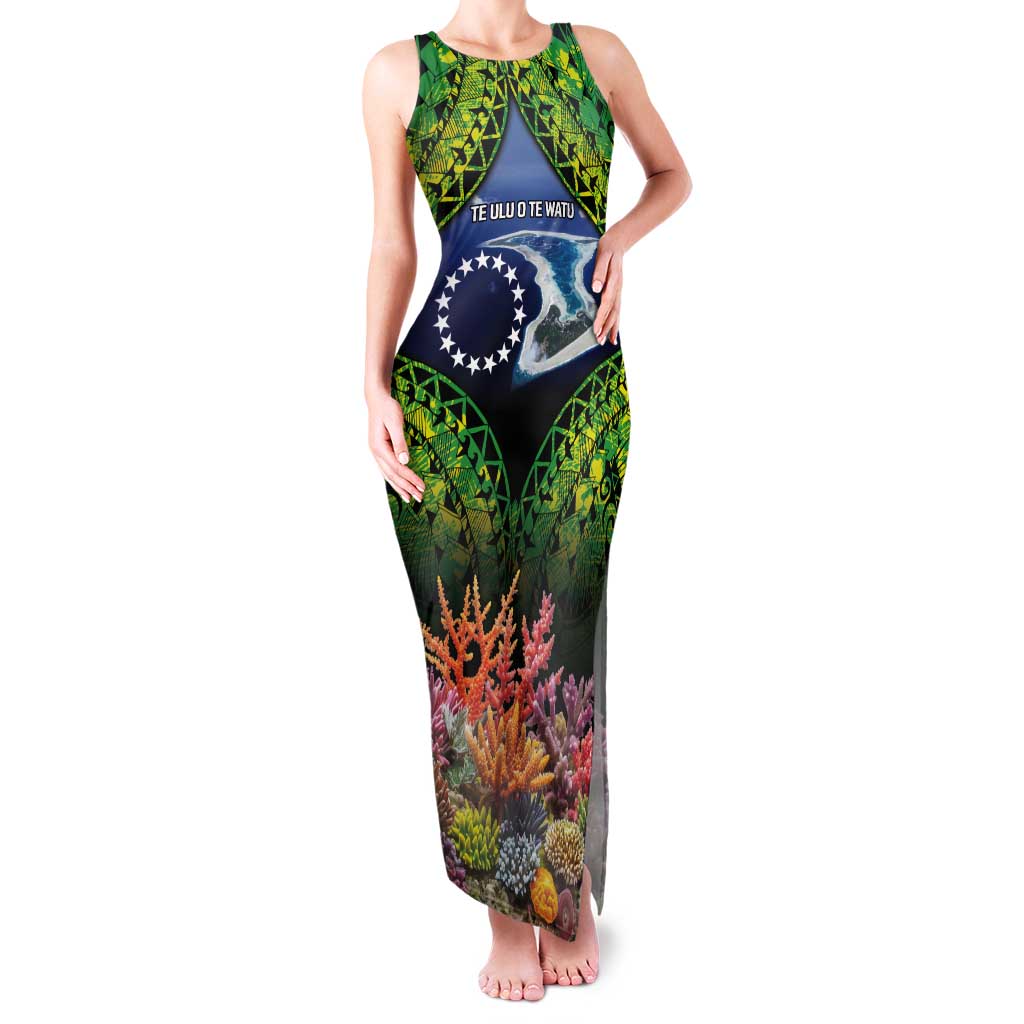 Te Ulu o te Watu Cook Islands Atoll Personalised Tank Maxi Dress Pukapuka Map with Pacific Coral Reef Green Vibe