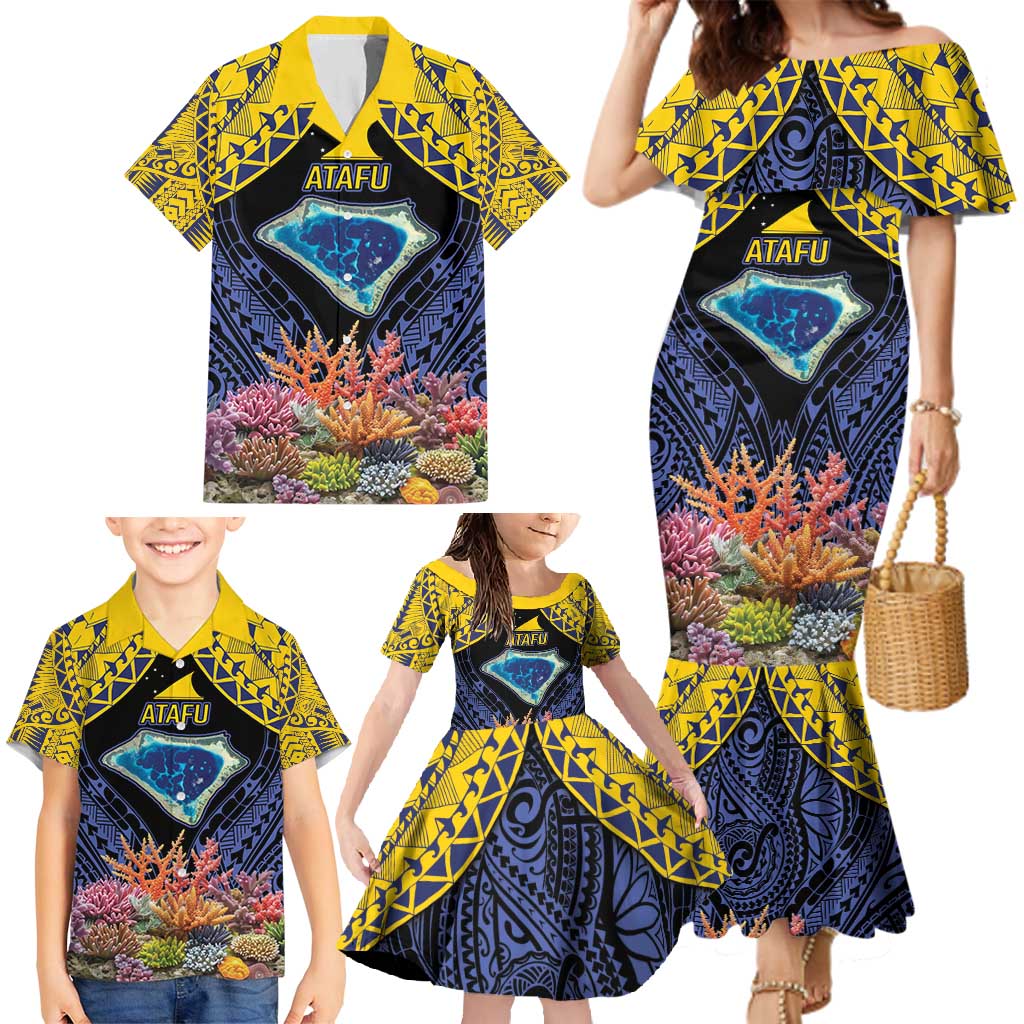 Tokelau Atafu Atoll Personalised Family Matching Mermaid Dress and Hawaiian Shirt Pacific Coral Reef Vibe