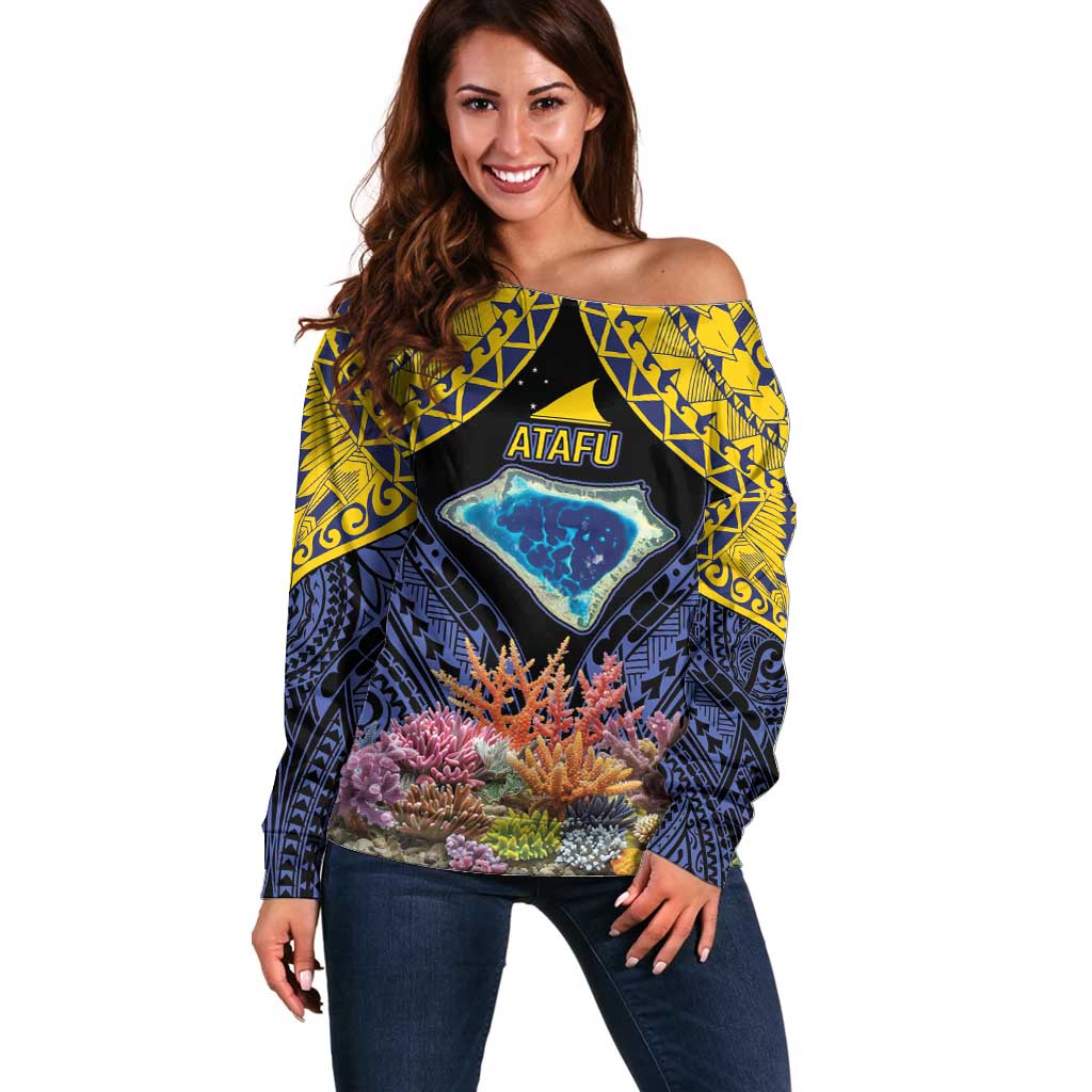 Tokelau Atafu Atoll Personalised Off Shoulder Sweater Pacific Coral Reef Vibe