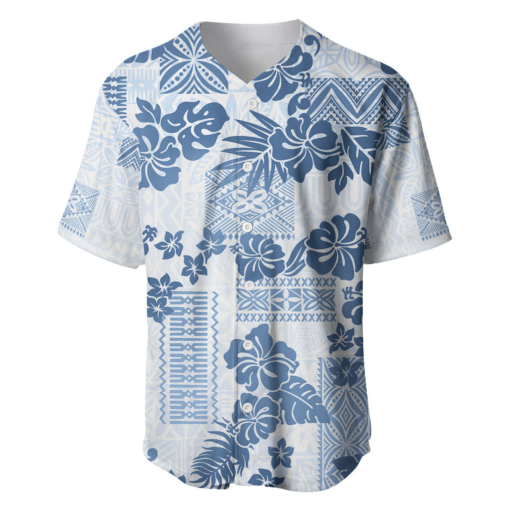 Vintage Hawaii Baseball Jersey Hibiscus Tapa Tribal With Hawaiian Quilt Pattern Blue LT9 Blue - Polynesian Pride