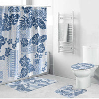 Vintage Hawaii Bathroom Set Hibiscus Tapa Tribal With Hawaiian Quilt Pattern Blue - Polynesian Pride