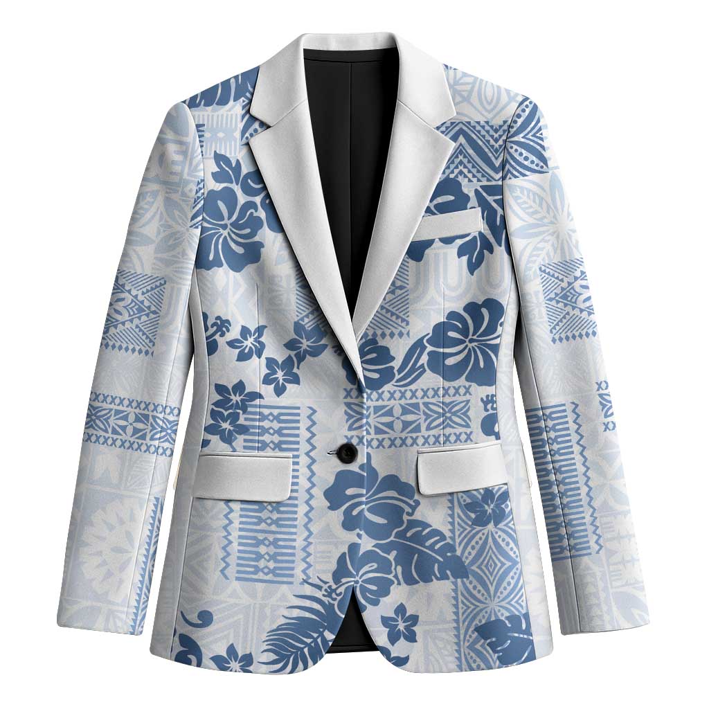 Vintage Hawaii Blazer Hibiscus Tapa Tribal With Hawaiian Quilt Pattern Blue - Polynesian Pride