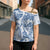 Vintage Hawaii Cross Shoulder Shirt Hibiscus Tapa Tribal With Hawaiian Quilt Pattern Blue - Polynesian Pride