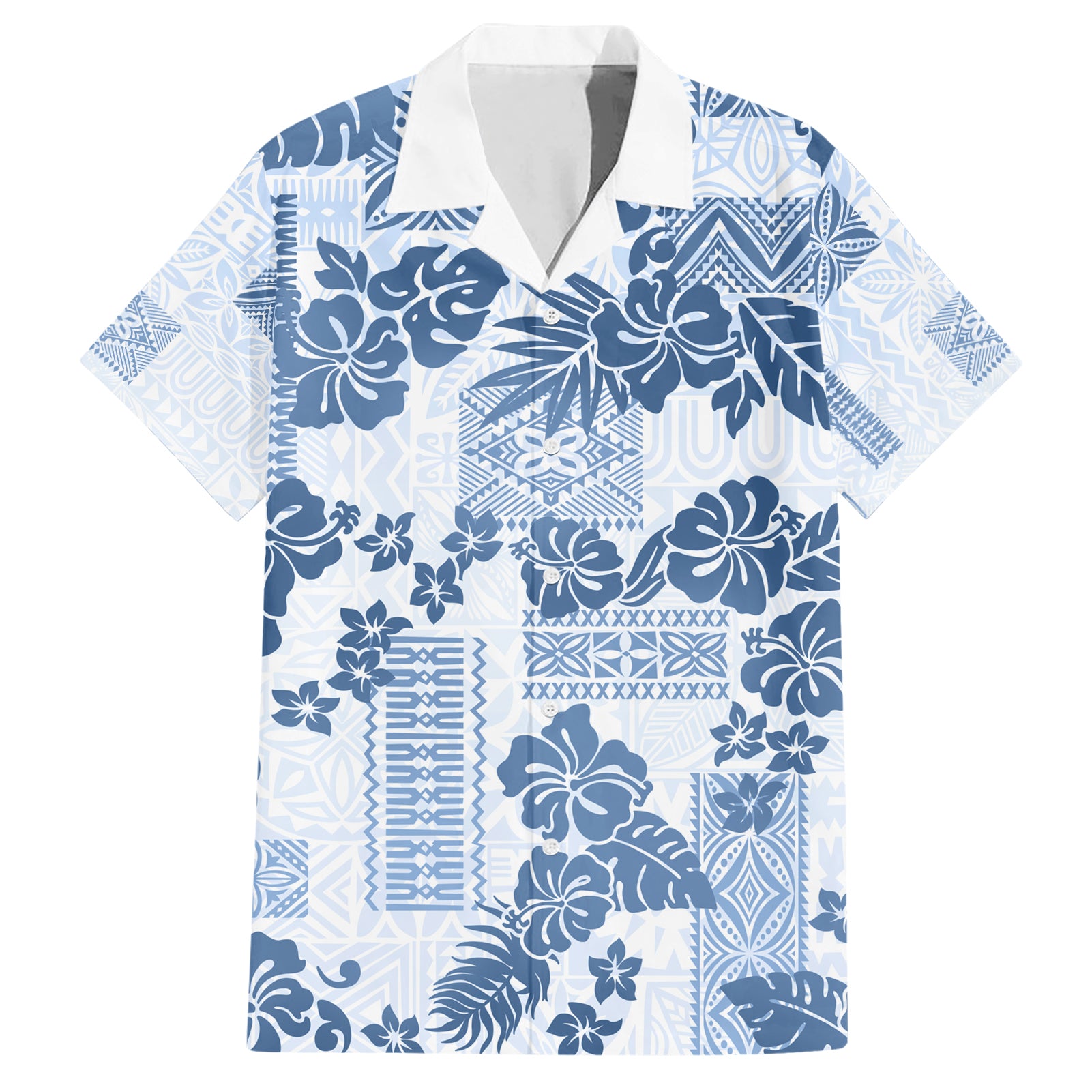 Vintage Hawaii Hawaiian Shirt Hibiscus Tapa Tribal With Hawaiian Quilt Pattern Blue LT9 Blue - Polynesian Pride