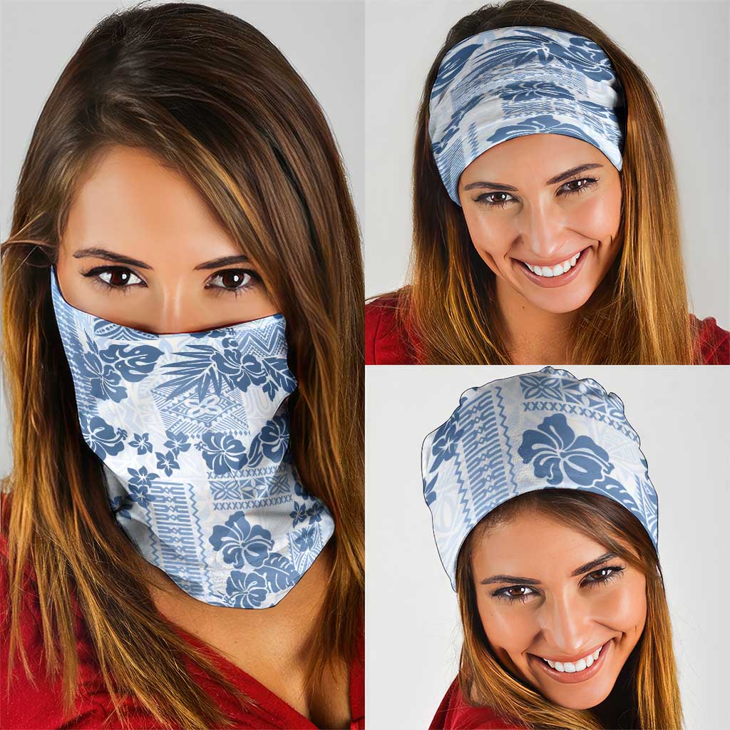 Vintage Hawaii Neck Gaiter Hibiscus Tapa Tribal With Hawaiian Quilt Pattern Blue - Polynesian Pride